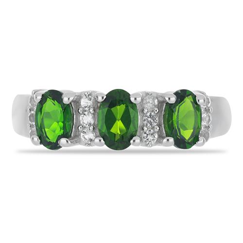 BUY NATURAL CHROME DIOPSIDE WITH WHITE ZIRCON GEMSTONE RING IN 925 SILVER 