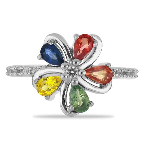 BUY 925 SILVER MULTI SAPPHIRE WITH WHITE ZIRCON GEMSTONE RING 