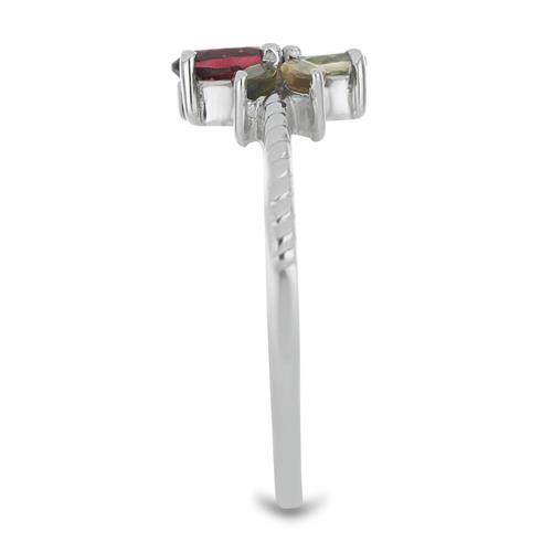 BUY MULTI TOURMALINE WITH WHITE ZIRCON GEMSTONE RING IN 925 SILVER 