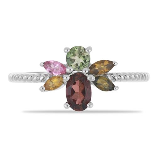 BUY MULTI TOURMALINE WITH WHITE ZIRCON GEMSTONE RING IN 925 SILVER 