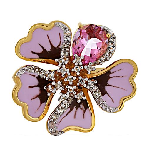 BUY 925 SILVER NATURAL PINK TOPAZ WITH WHITE ZIRCON GEMSTONE ENAMEL RING 