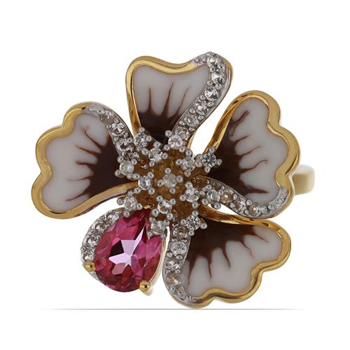 BUY STERLING SILVER NATURAL PINK TOPAZ WITH WHITE ZIRCON GEMSTONE ENAMEL RING