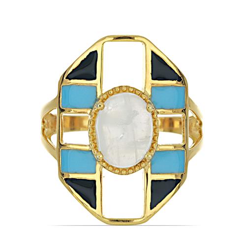 BUY NATURAL RAINBOW MOONSTONE GEMSTONE ENAMEL RING IN 925 SILVER