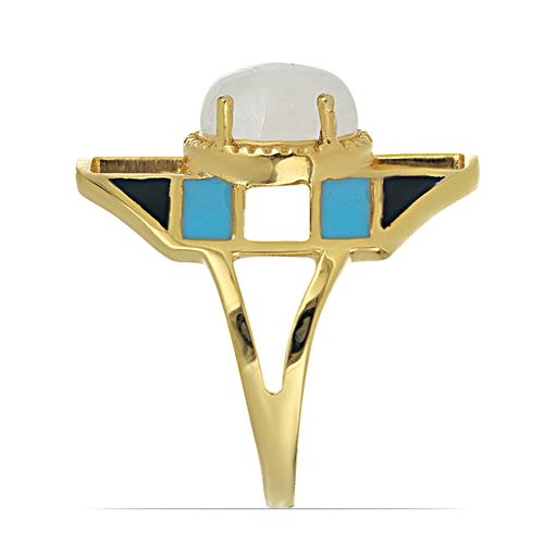BUY NATURAL RAINBOW MOONSTONE GEMSTONE ENAMEL RING IN 925 SILVER