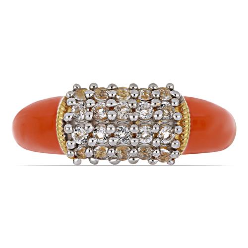 BUY AFRICAN WHITE TOPAZ GEMSTONE ENAMEL RING IN 925 SILVER 