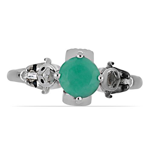 BUY STERLING SIVER NATURAL EMERALD WITH DIAMOND DOUBLE CUT GEMSTONE ENAMEL RING 