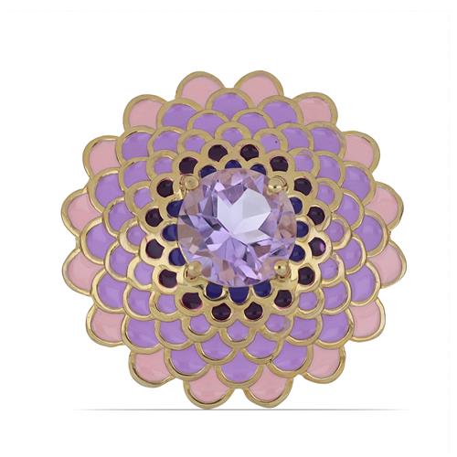 BUY 925 SILVER NATURAL BRAZILIAN AMETHYST  GEMSTONE ENAMEL RING 