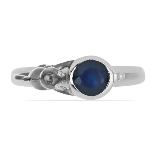 BUY 925 SILVER NATURAL BLUE SAPPHIRE WITH DIAMOND DOUBLE CUT GEMSTONE RING 