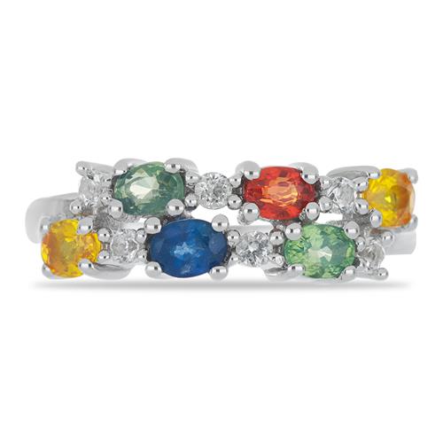 BUY MULTI SAPPHIRE GEMSTONE RING IN STERLING SILVER 