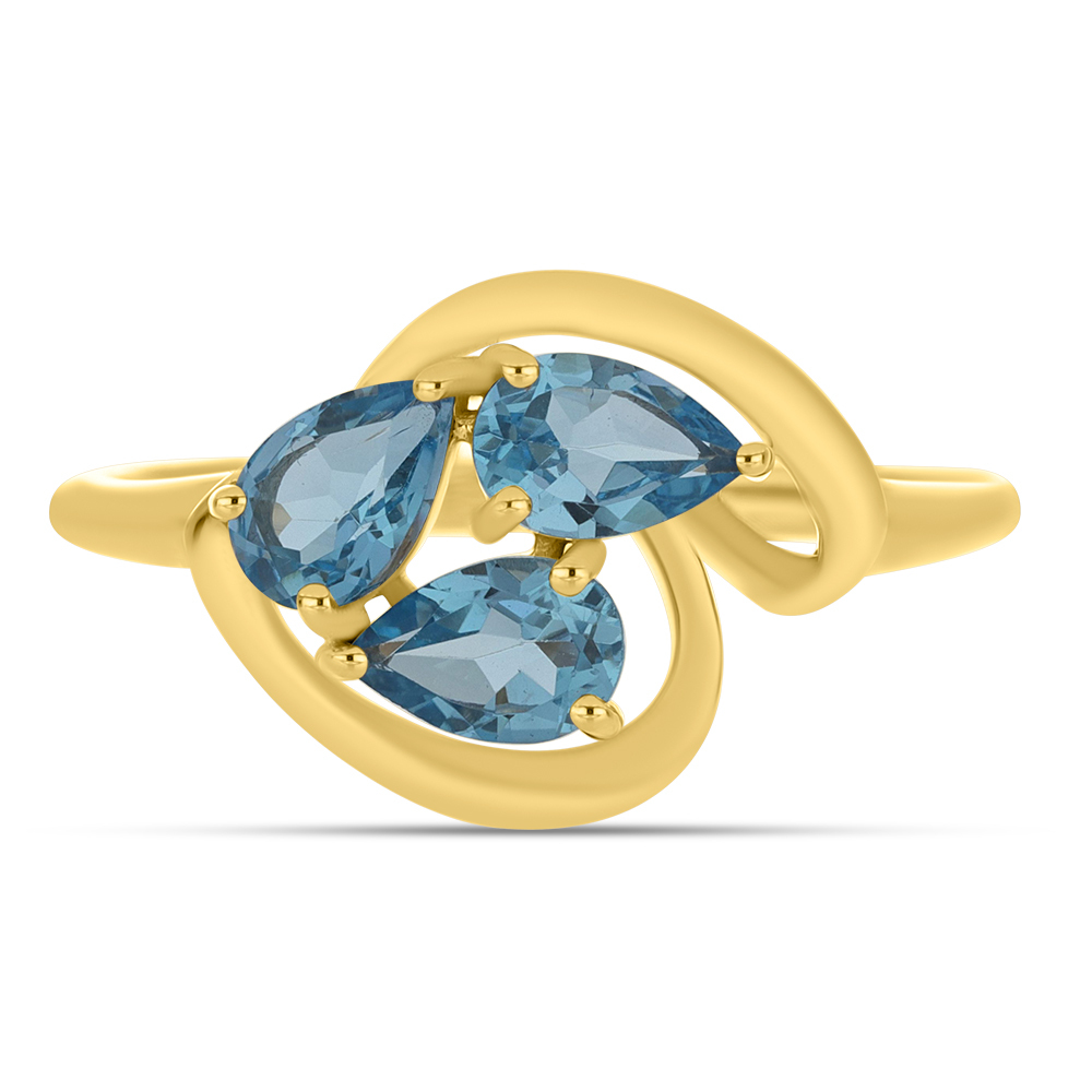 BUY 14K GOLD WITH SWISS BLUE TOPAZ GEMSTONE THREE STONE RING