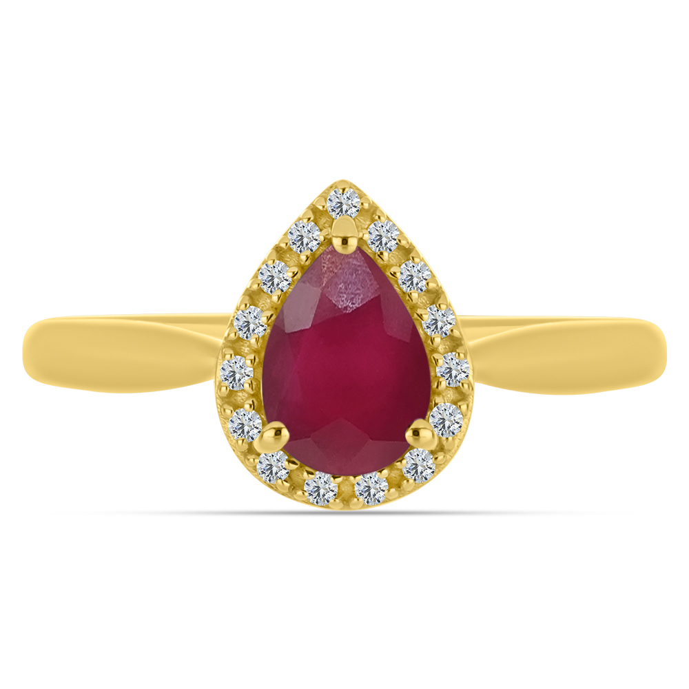 BUY 14K GOLD NATURAL RUBY GEMSTONE HALO RING
