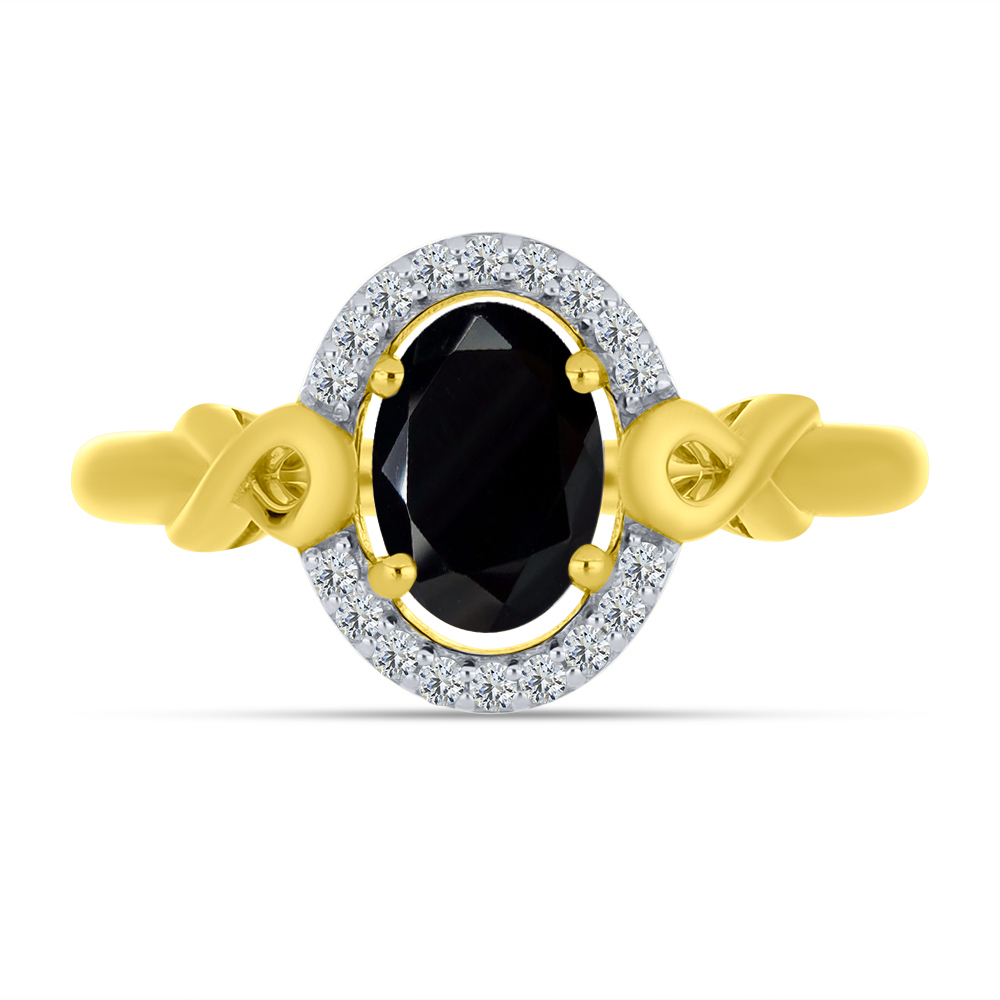 BUY 14K GOLD WITH BLACK SAPHIRE GEMSTONE HALO RING
