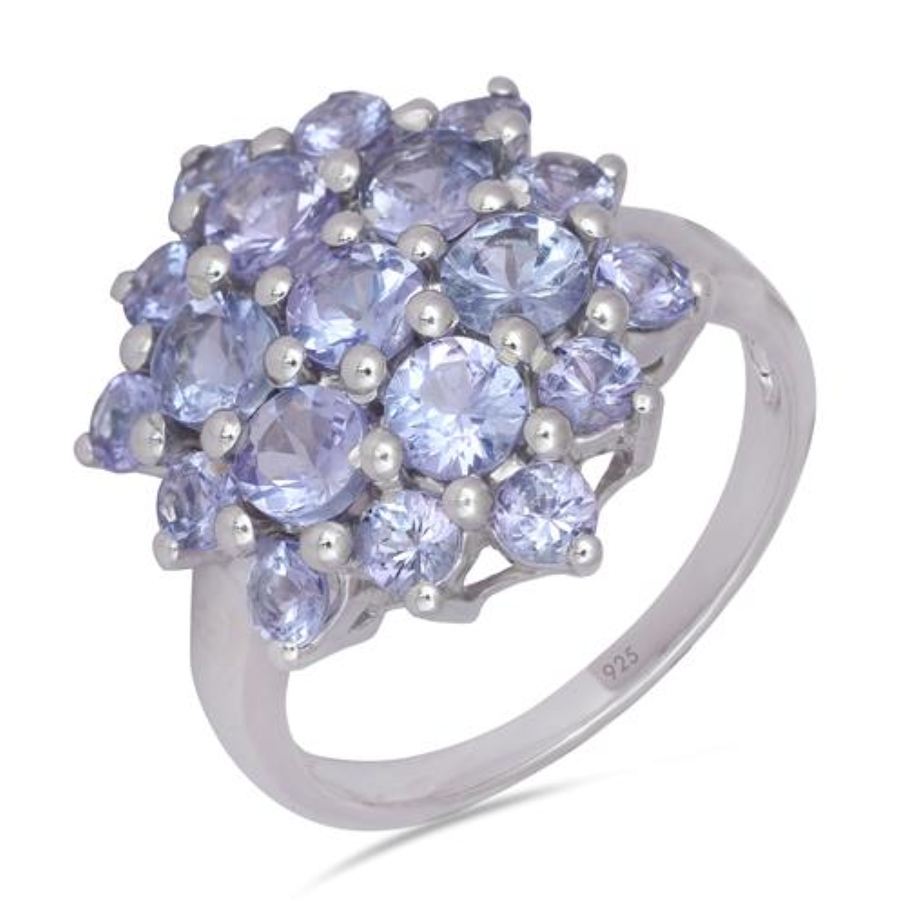 BUY NATURAL TANZANITE GEMSTONE CLUSTER RING IN 925 STERLING SILVER