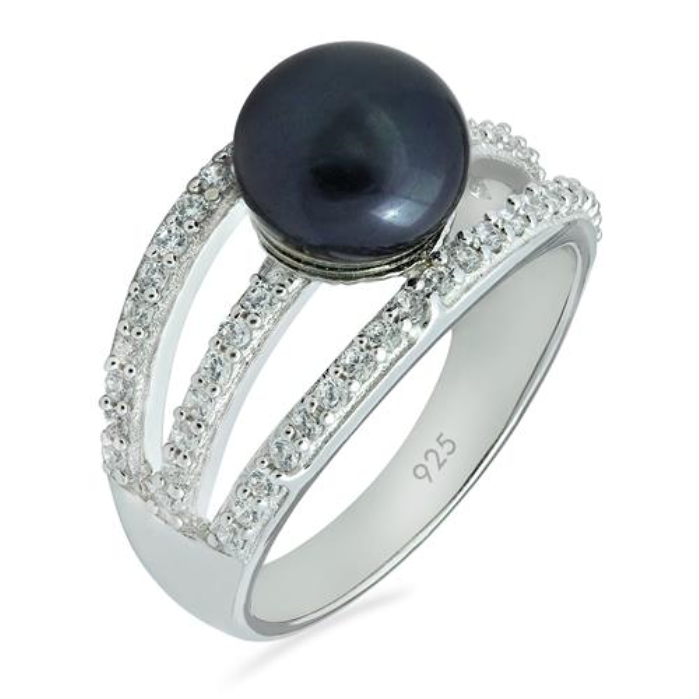 BUY STYLISH BLACK PEARL GEMSTONE  RING IN STERLING SILVER