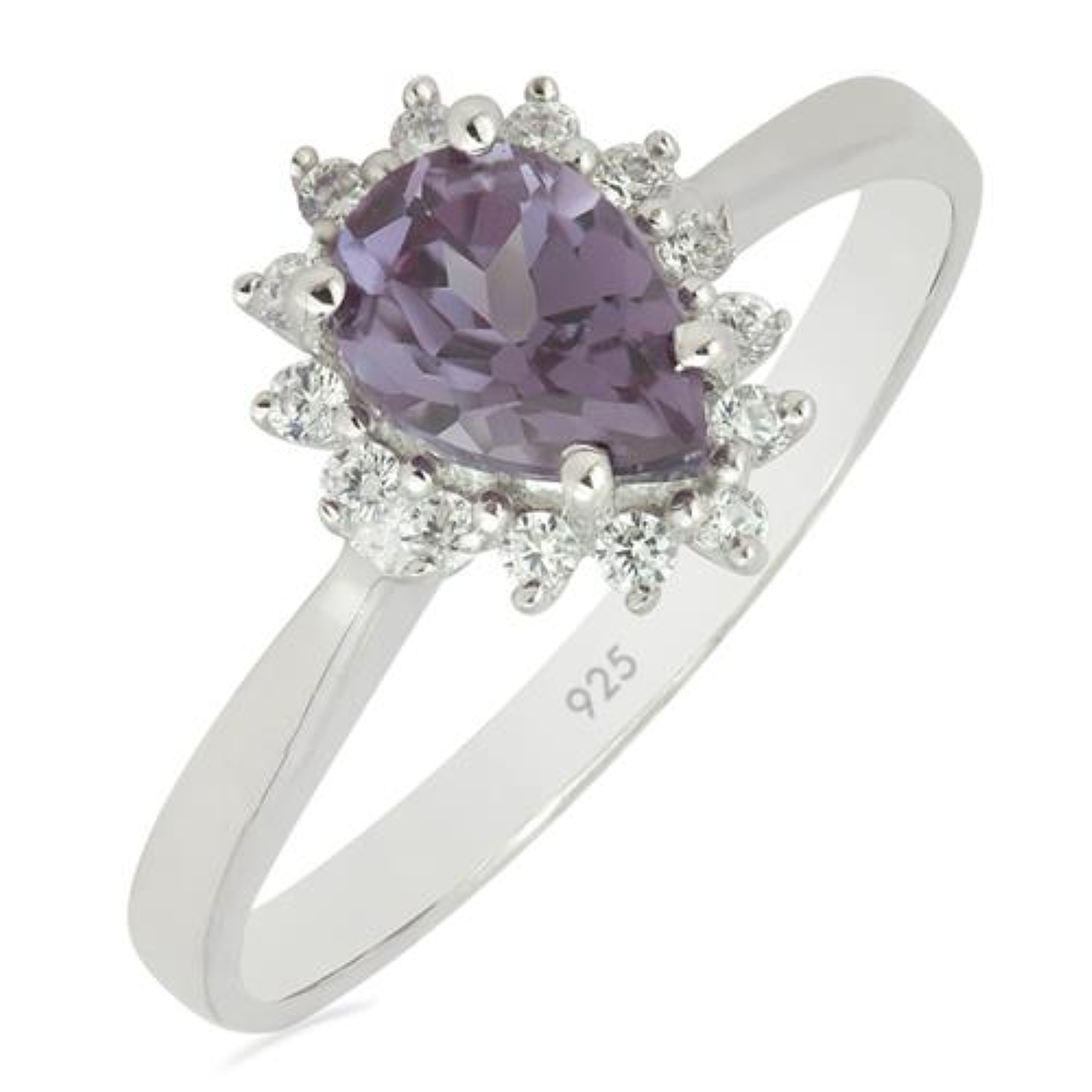 BUY SYNTHETIC ALEXANDERITE GEMSTONE HALO RING IN 925 SILVER