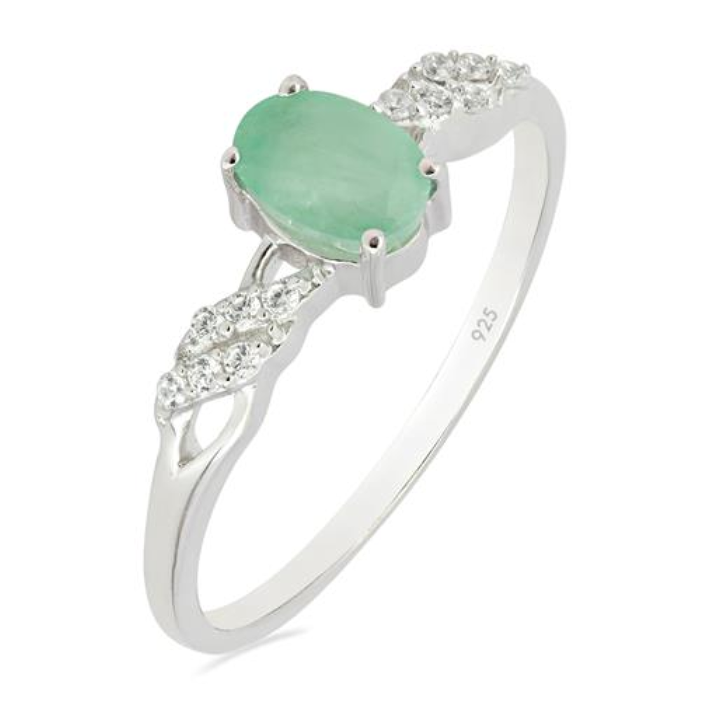 BUY NATURAL EMERALD GEMSTONE CLASSIC RING IN STERLING SILVER