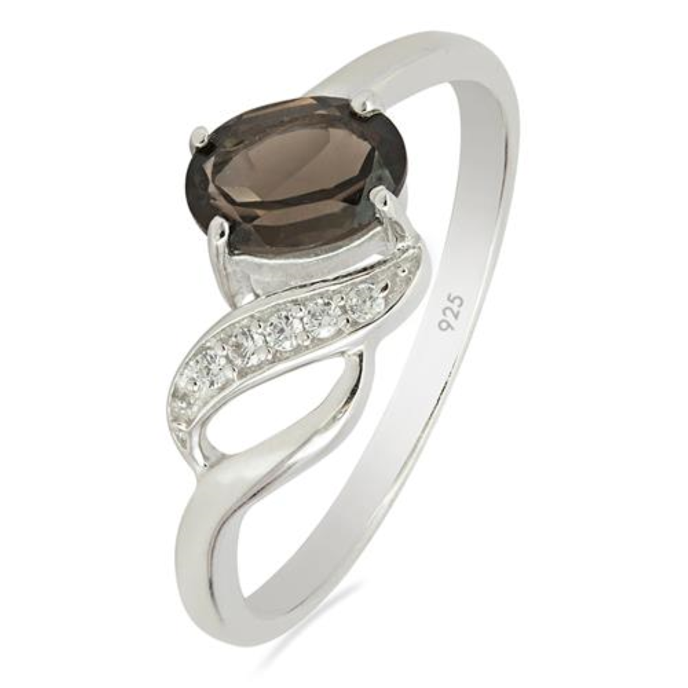 BUY 925 SILVER NATURAL SMOKY GEMSTONE CLASSIC RING