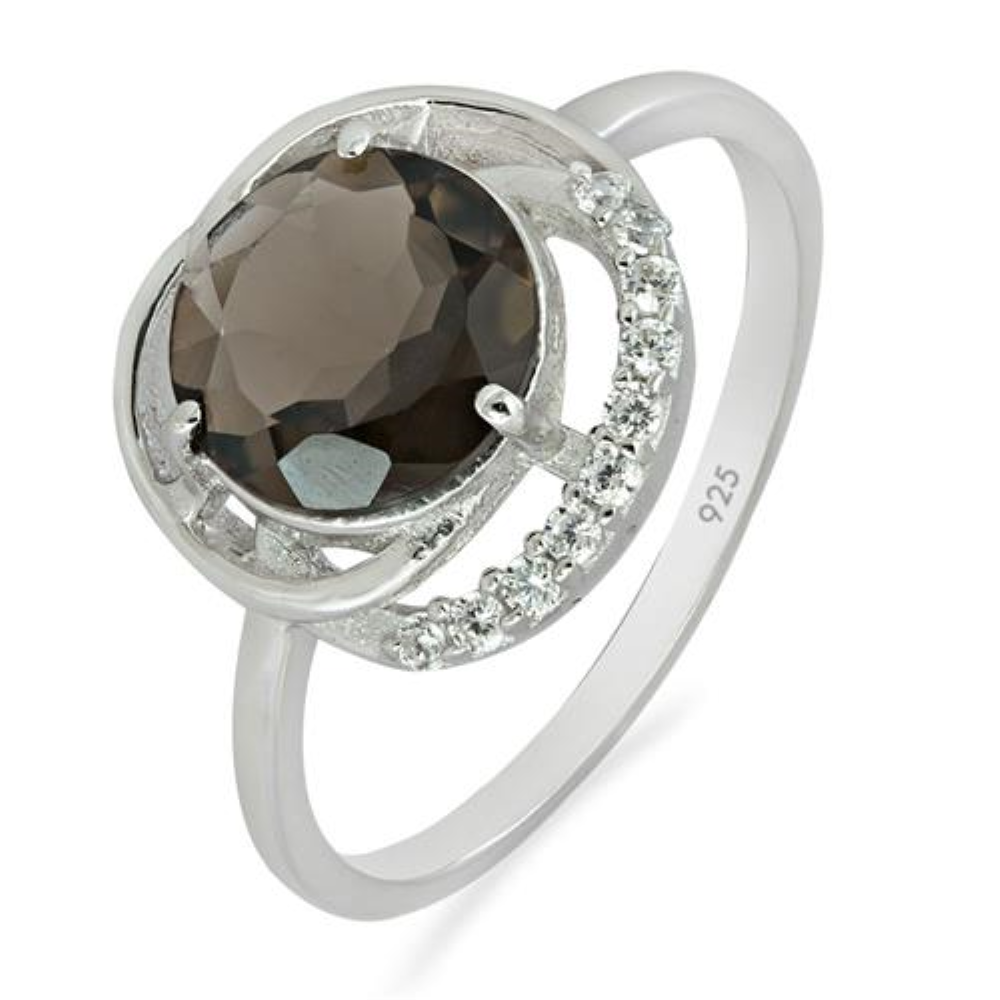BUY NATURAL SMOKY GEMSTONE CLASSIC RING IN 925 SILVER