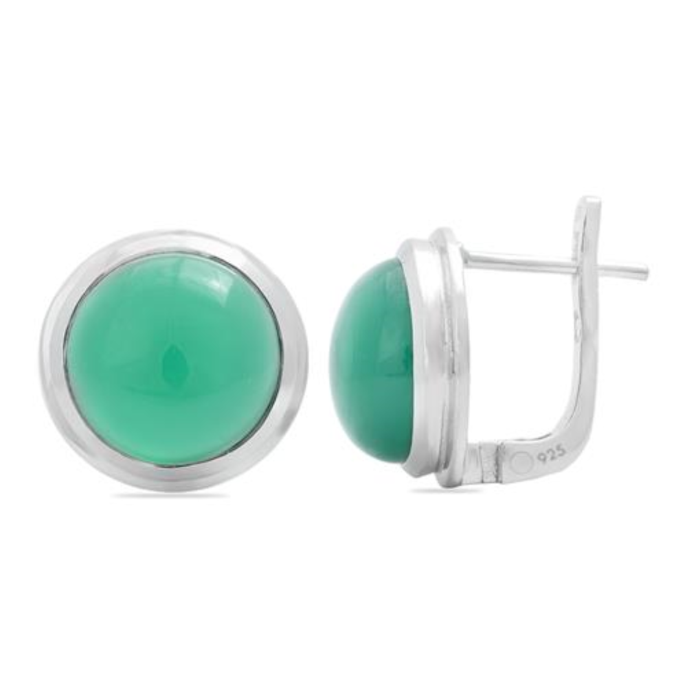BUY REAL GREEN ONYX GEMSTONE BIG STONE EARRINGS IN STERLING SILVER