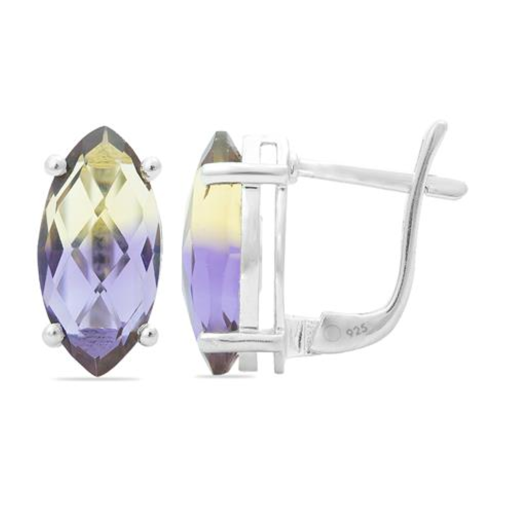 BUY 925 STERLING SILVER SYNTHETIC AMETRINE SINGLE STONE EARRINGS