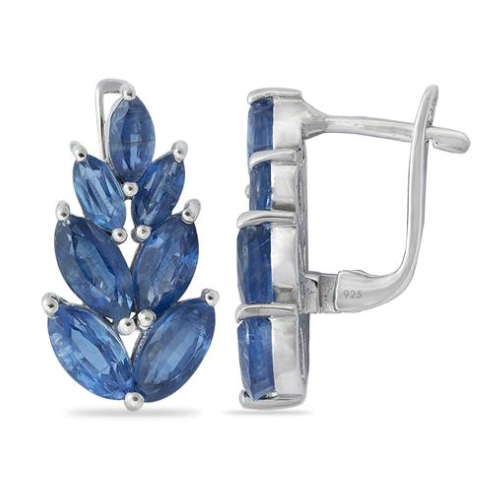 BUY 925 STERLING SILVER NATURAL BLUE KYANITE GEMSTONE LEAF EARRINGS 