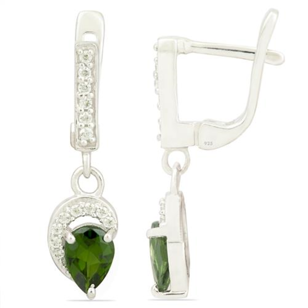 BUY NATURAL CHROME DIOPSITE GEMSTONE CLASSIC EARRINGS IN 925 SILVER