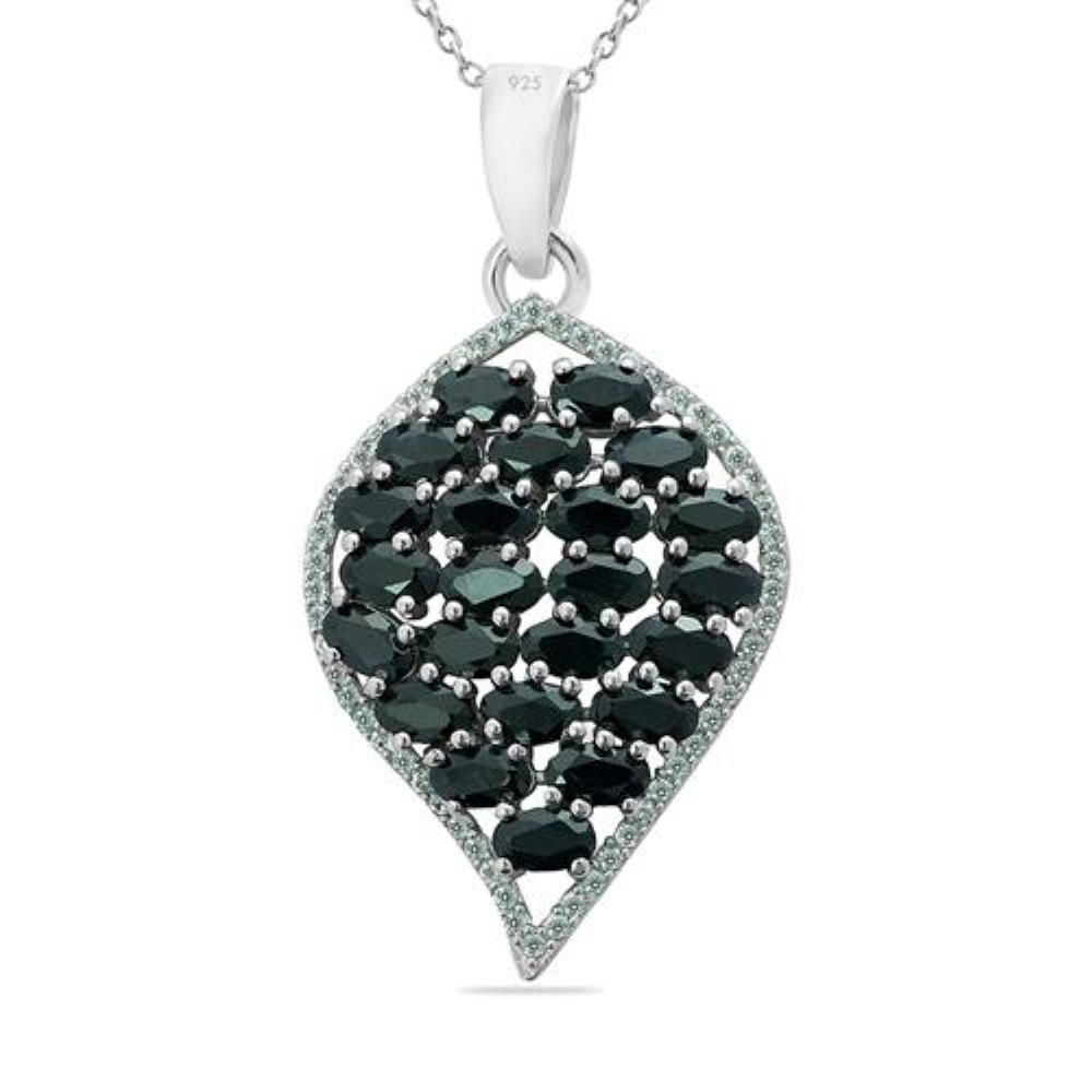 BUY STERLING SILVER NATURAL BLACK SAPPHIRE GEMSTONE CLUSTER PENDANT