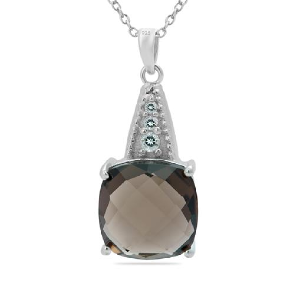 BUY STERLING SILVER NATURAL SMOKY GEMSTONE  PENDANT