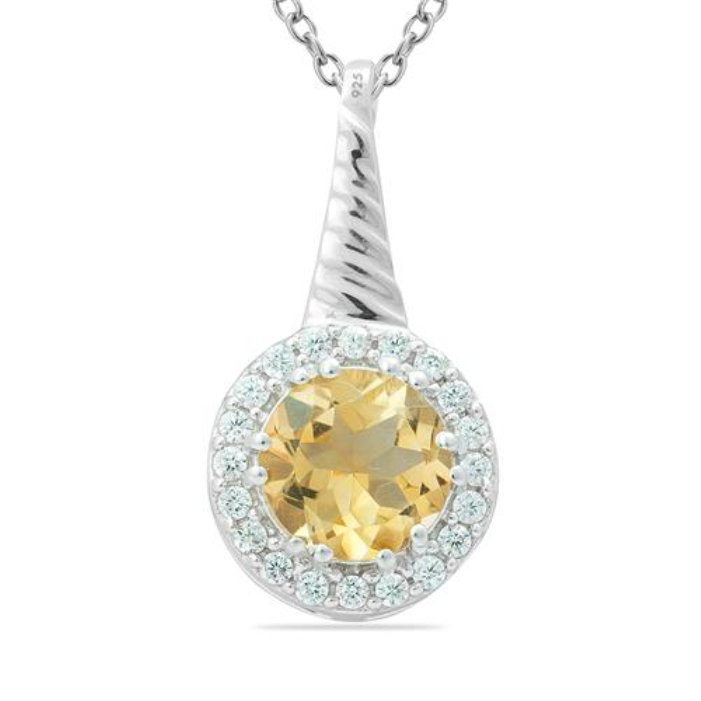 BUY STERLING SILVER NATURAL CITRINE GEMSTONE HALO PENDANT