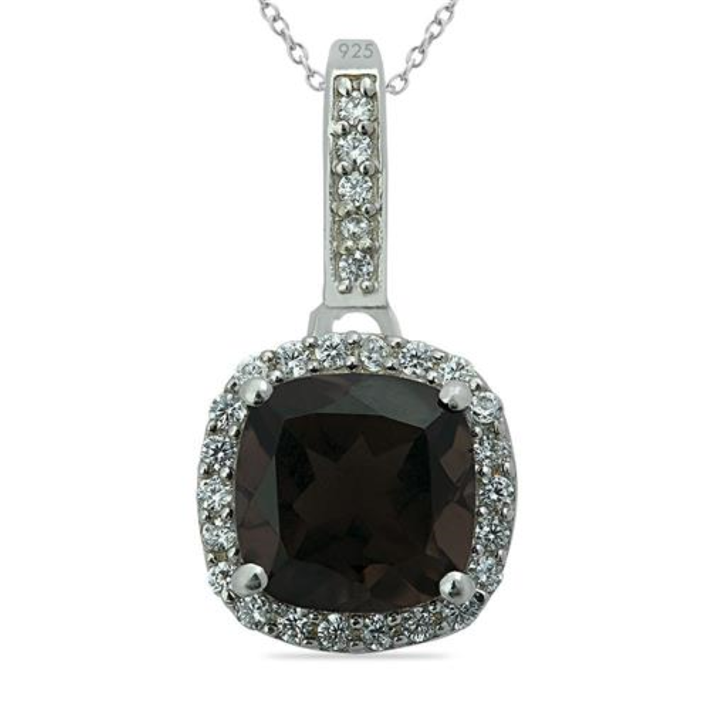 BUY GENUINE SMOKY GEMSTONE HALO PENDANT IN 925 SILVER