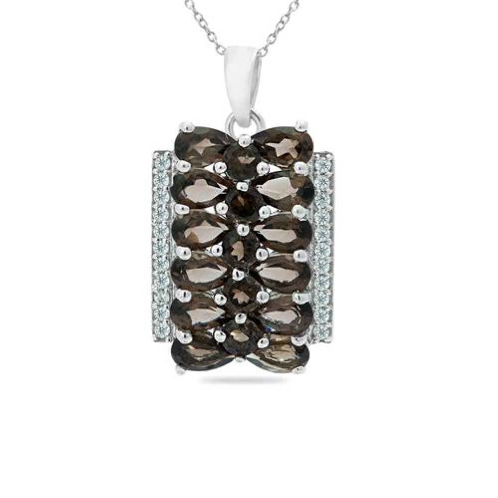 BUY NATURAL SMOKY GEMSTONE CLUSTER PENDANT IN STERLING SILVER