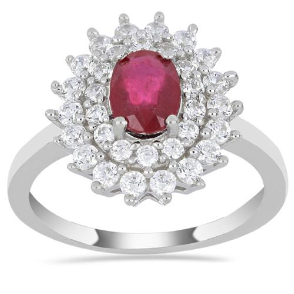 BUY 925 SILVER NATURAL RUBY GEMSTONE STYLISH HALO RING