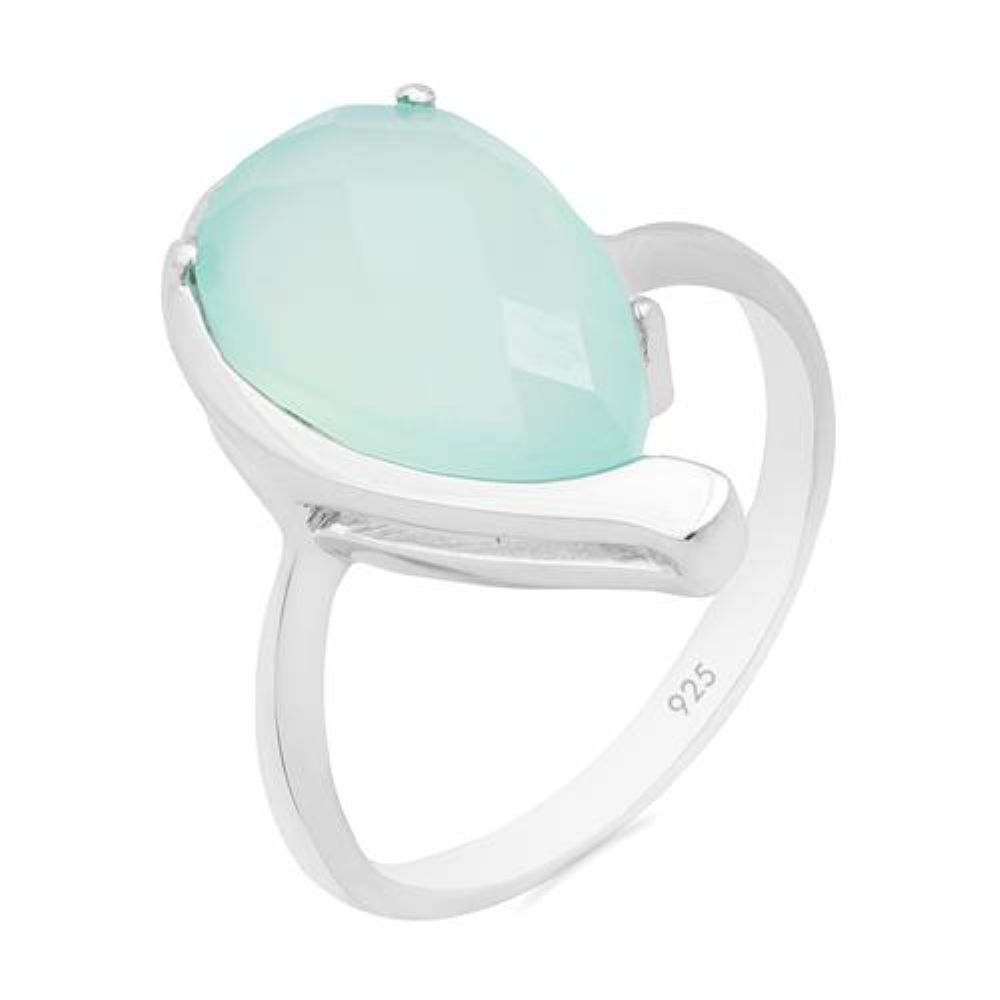 BUY 925 SILVER NATURAL GREEN CHALCEDONY GEMSTONE BIG STONE RING