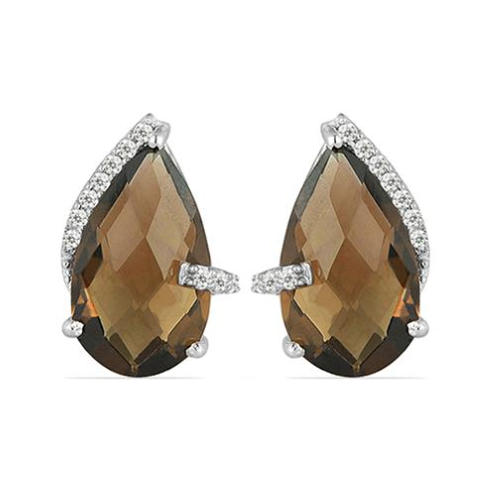 BUY STERLING SILVER REAL SMOKY GEMSTONE CLASSIC EARRINGS