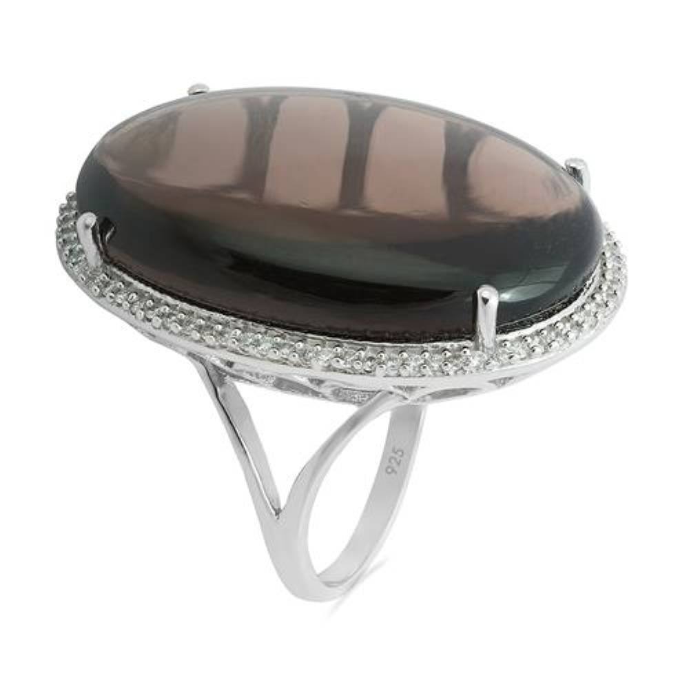 BUY 925 SILVER GENUINE SMOKY GEMSTONE BIG STONE RING