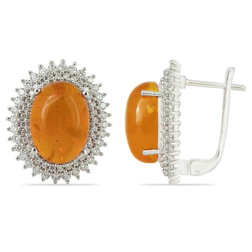BUY 925 STERLING SILVER SYNTHETIC AMBER GEMSTONE HALO EARRINGS