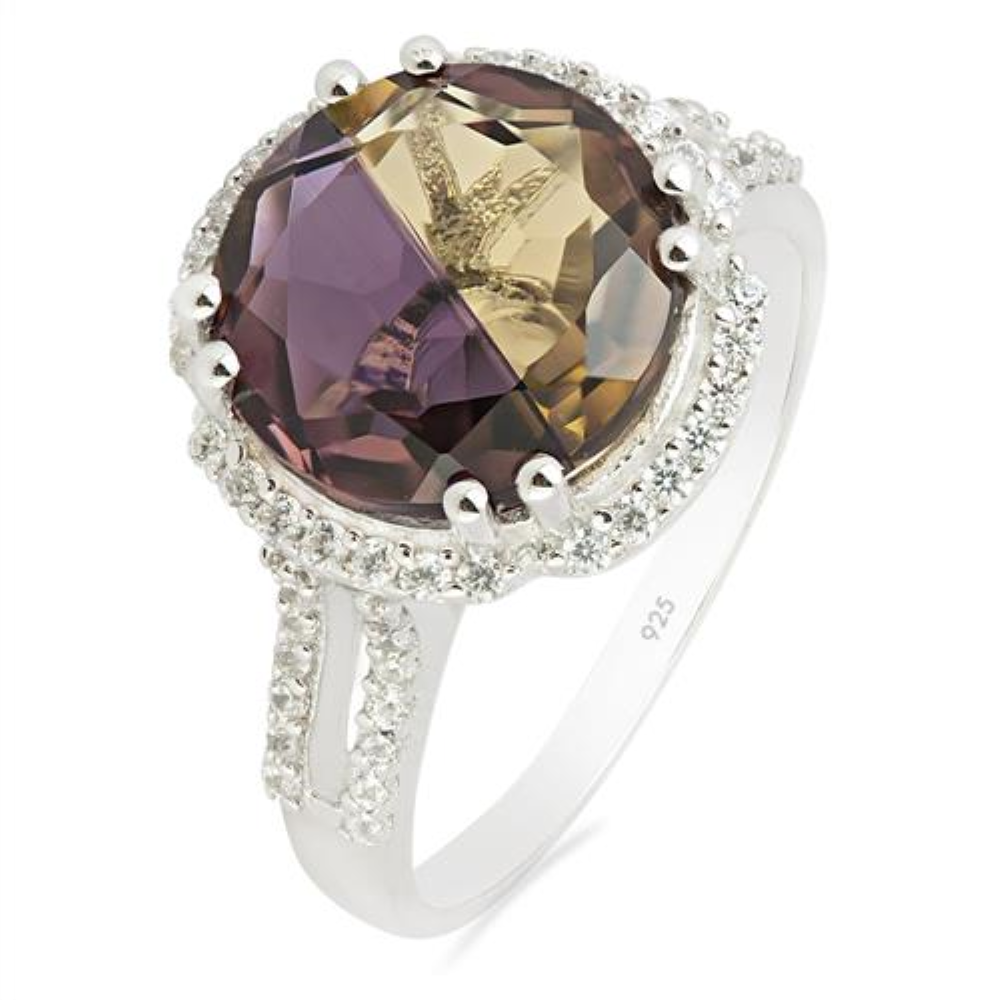 BUY SYNTHETIC AMETRINE GEMSTONE BIG STONE RING IN STERLING SILVER