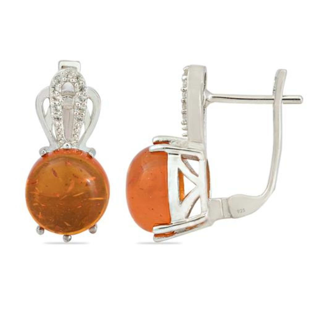 BUY 925 STERLING SILVER SYNTHETIC AMBER UNIQUE GEMSTONE EARRINGS