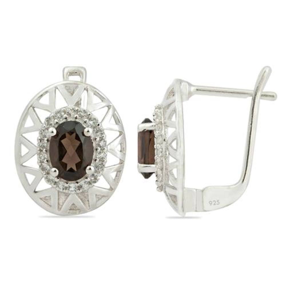 BUY 925 STERLING SILVER NATURAL SMOKY STONE HALO EARRINGS 