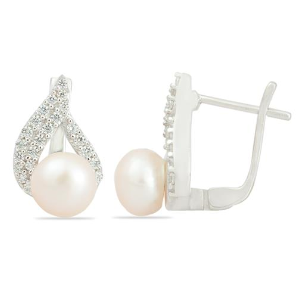 BUY 925 STERLING SILVER NATURAL WHITE FRESHWATER PEARL GEMSTONE EARRINGS