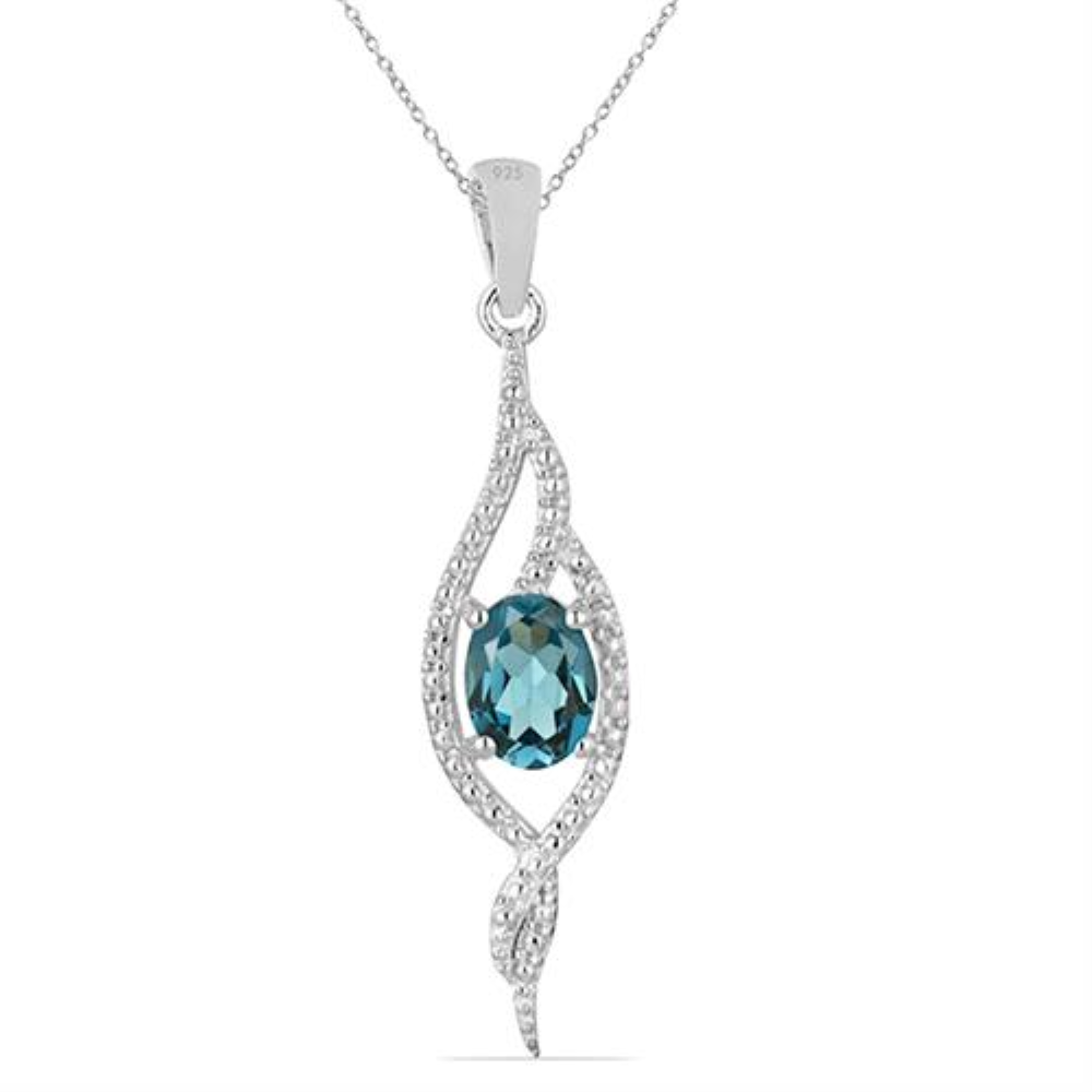 BUY 925 SILVER NATURAL LONDON BLUE TOPAZ SINGLE STONE PENDANT