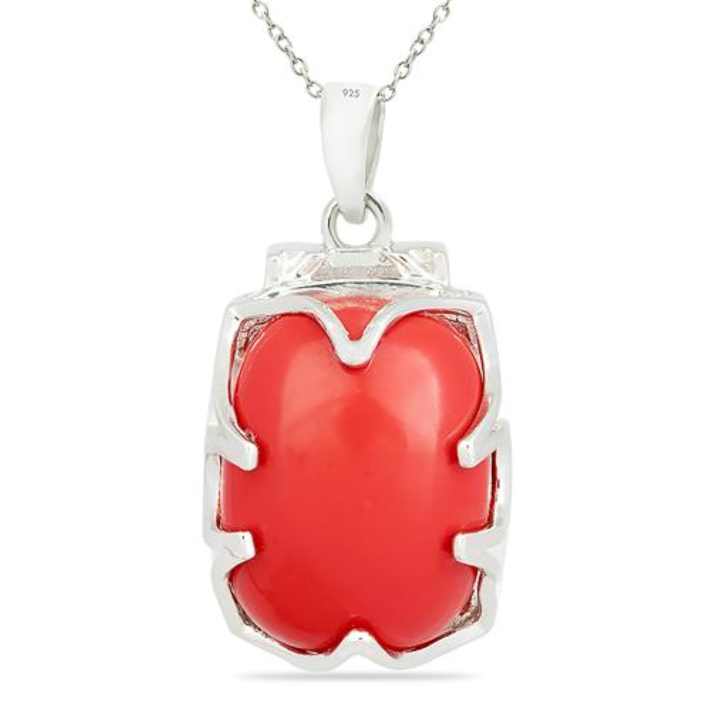 BUY STERLING SILVER COMPRESSED RED CORAL BIG STONE PENDANT