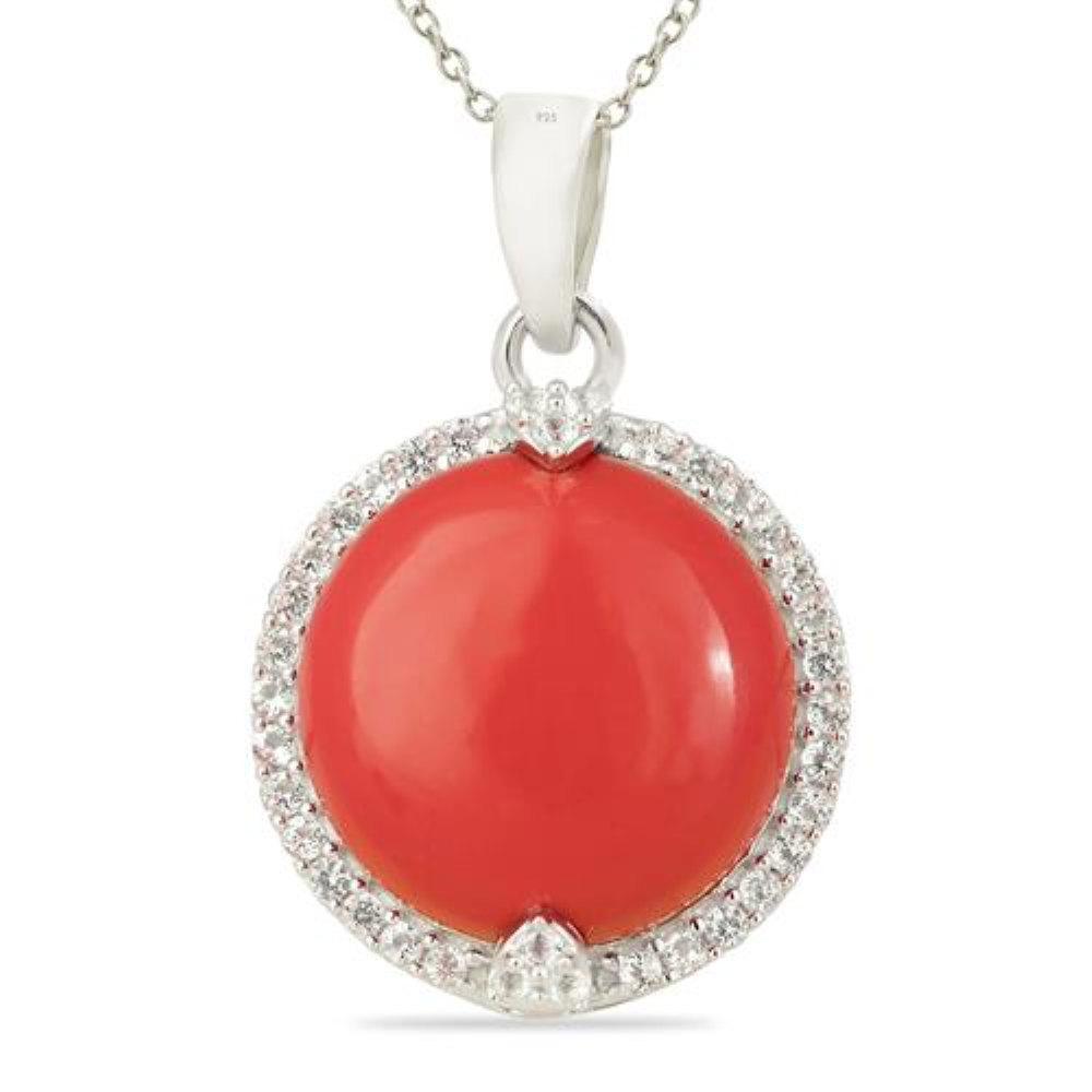 BUY STERLING SILVER COMPRESSED RED CORAL GEMSTONE BIG STONE PENDANT