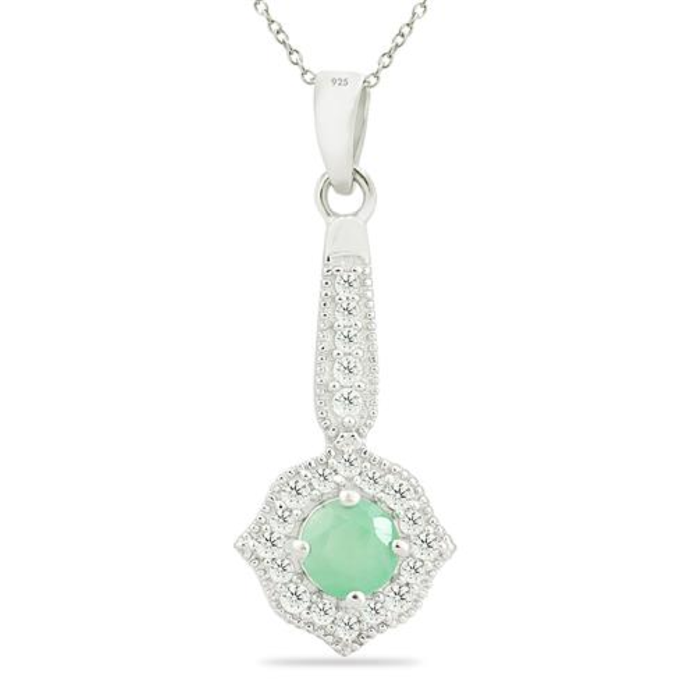 BUY STYLISH 925 STERLING SILVER NATURAL EMERALD HALO PENDANT