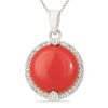 BUY STERLING SILVER COMPRESSED RED CORAL GEMSTONE BIG STONE PENDANT