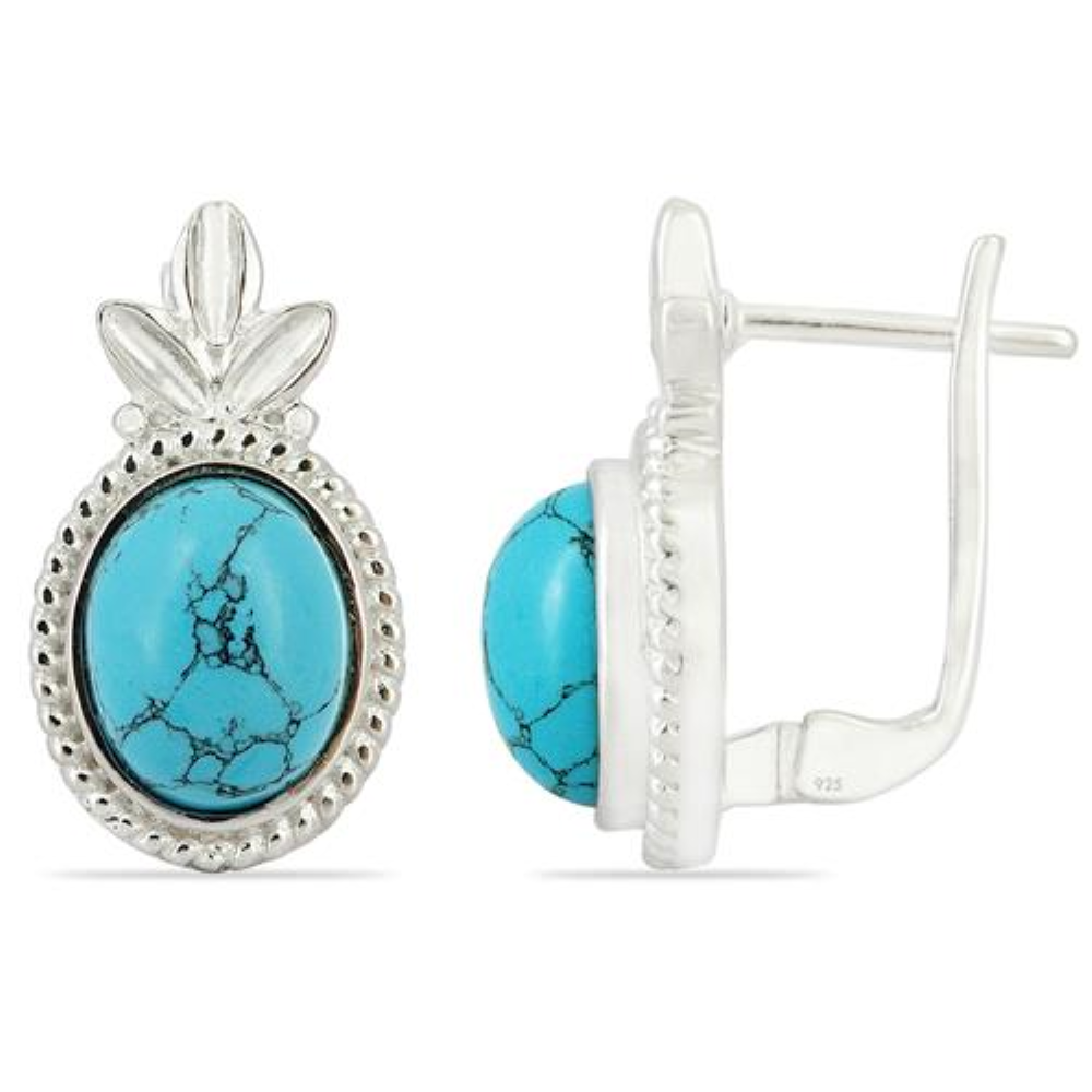 BUY SYNTHETIC TURQUOISE SINGLE STONE EARRINGS IN 925 SILVER