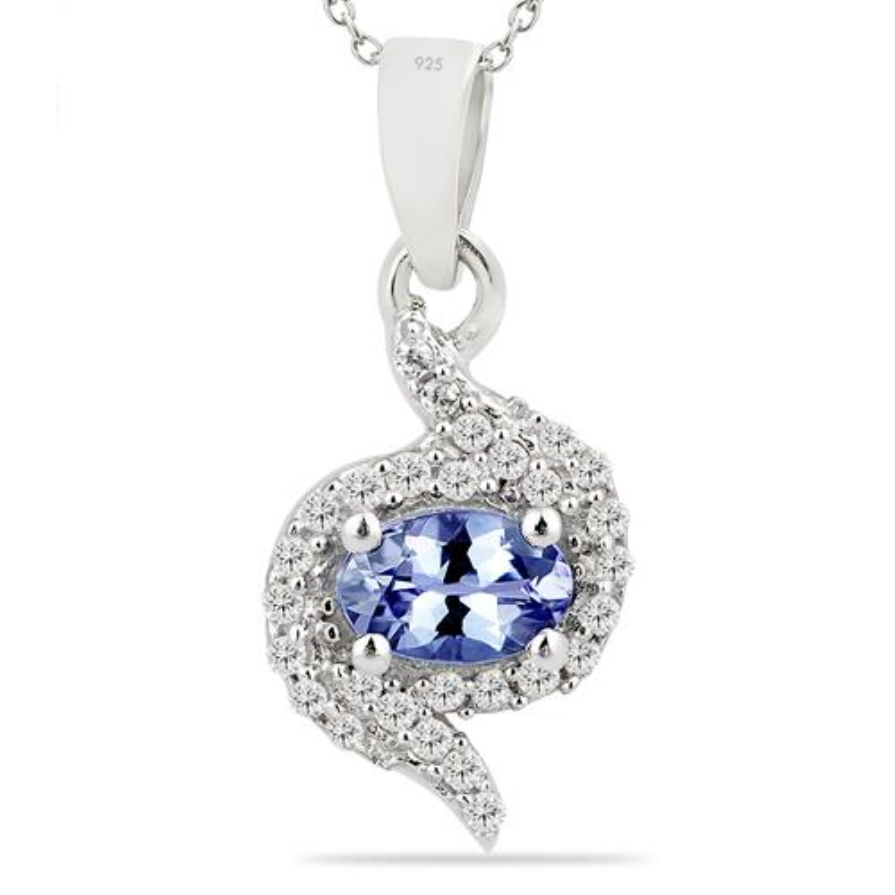 BUY 925 STERLING SILVER TANZANITE GEMSTONE HALO PENDANT