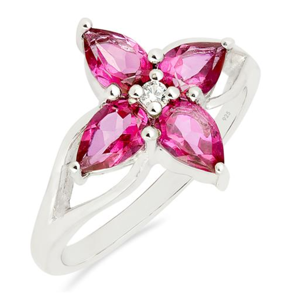 BUY PINK TOPAZ GEMSTONE FLOWER RING IN 925 SILVER