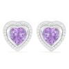 BUY STERLING SILVER REAL BRAZILIAN AMETHYST GEMSTONE HALO HEART EARRINGS