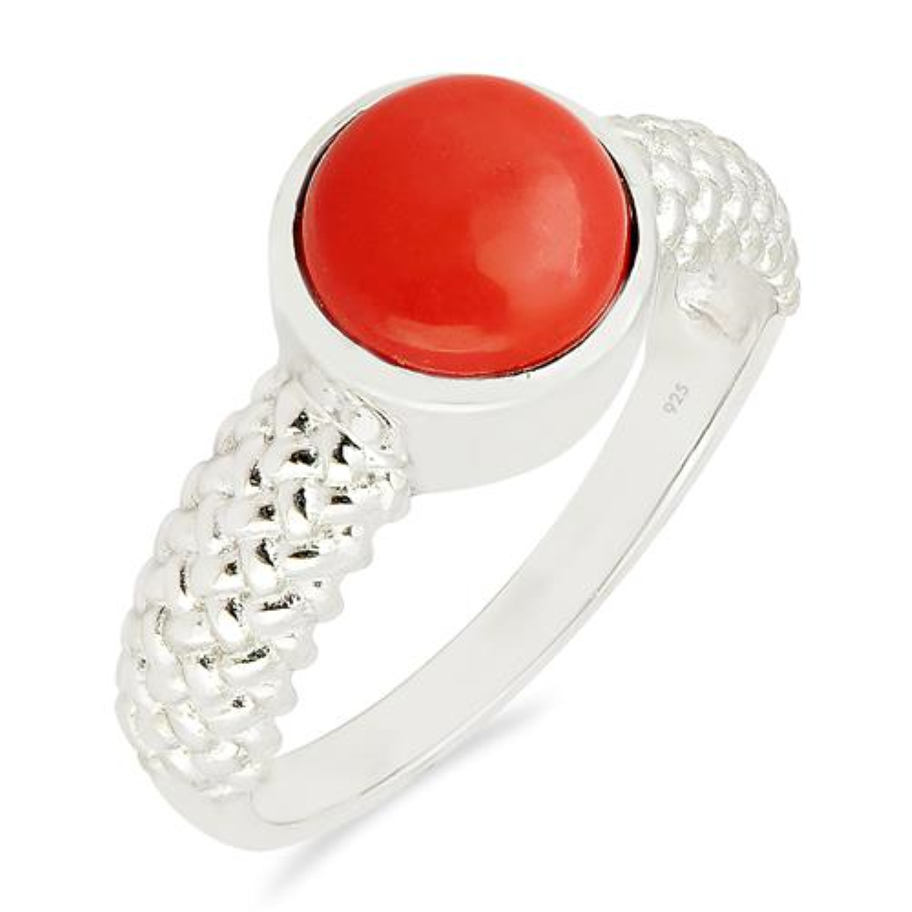 BUY COMPRESSED RED CORAL GEMSTONE RING IN STERLING SILVER